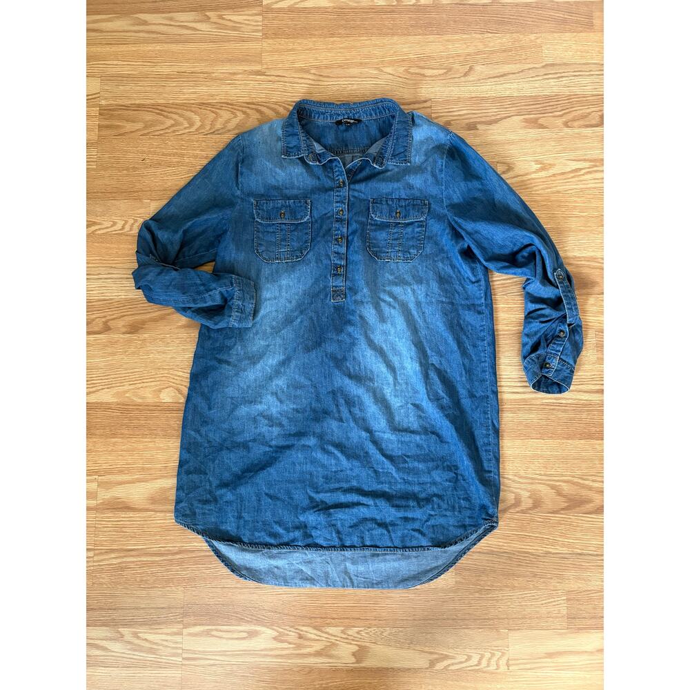 George Women’s Denim Lightweight Half Button Up Long-sleeve Top Sz M